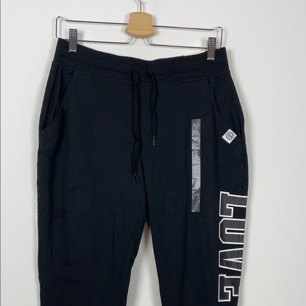 Pink Victoria's Secret Black Skinny Joggers Pant with White Lettering Women's M - Picture 3 of 11